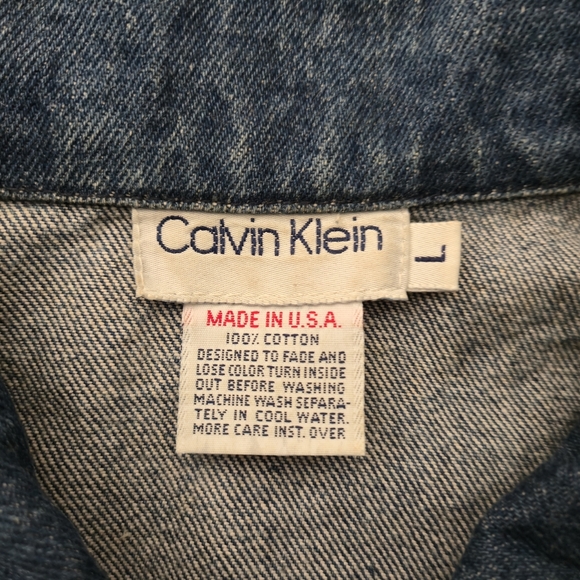 Vtg 80s 90s Calvin Klein Denim Jacket L Made in USA Trucker Jean Coat Vintage‎ - Picture 2 of 16